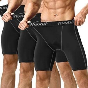 Runhit Mens Black Grey Compressin Elastic Waist Boxer Shorts Size Large